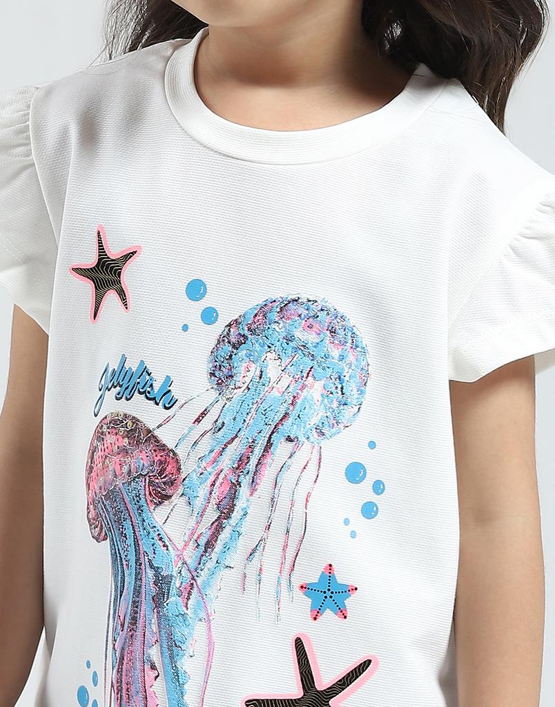 Monte Carlo Girls Printed Round Neck Half Sleeve Top