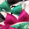 Ice Silk Comfort Underwear Set Women Sexy Deep V Push Up Bra Set Shoulder Strap Letters Adjustable Brassiere and Lace Panties