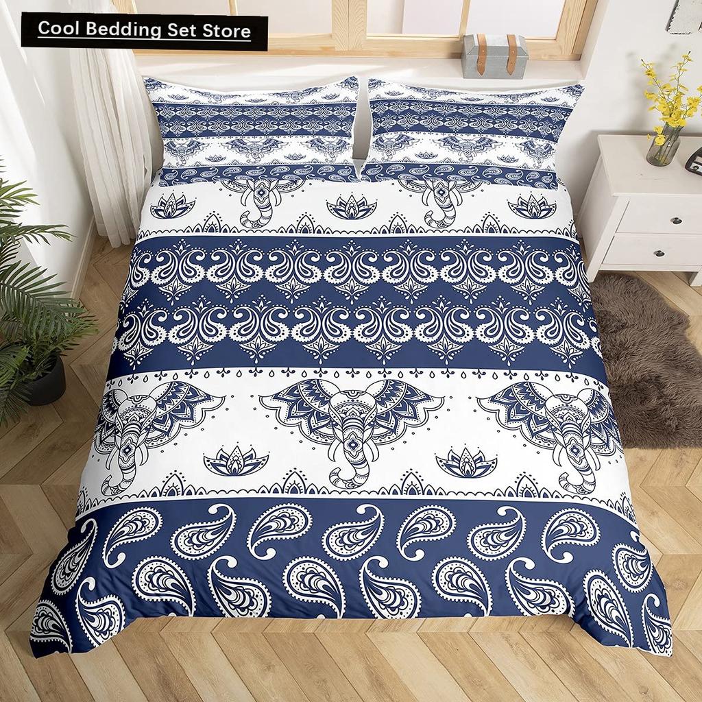Tribal Ethnic Elephant Duvet Cover Exotic Style Bedding Set Boho Mandala Flower Paisley Quilt Cover Polyester Comforter Cover