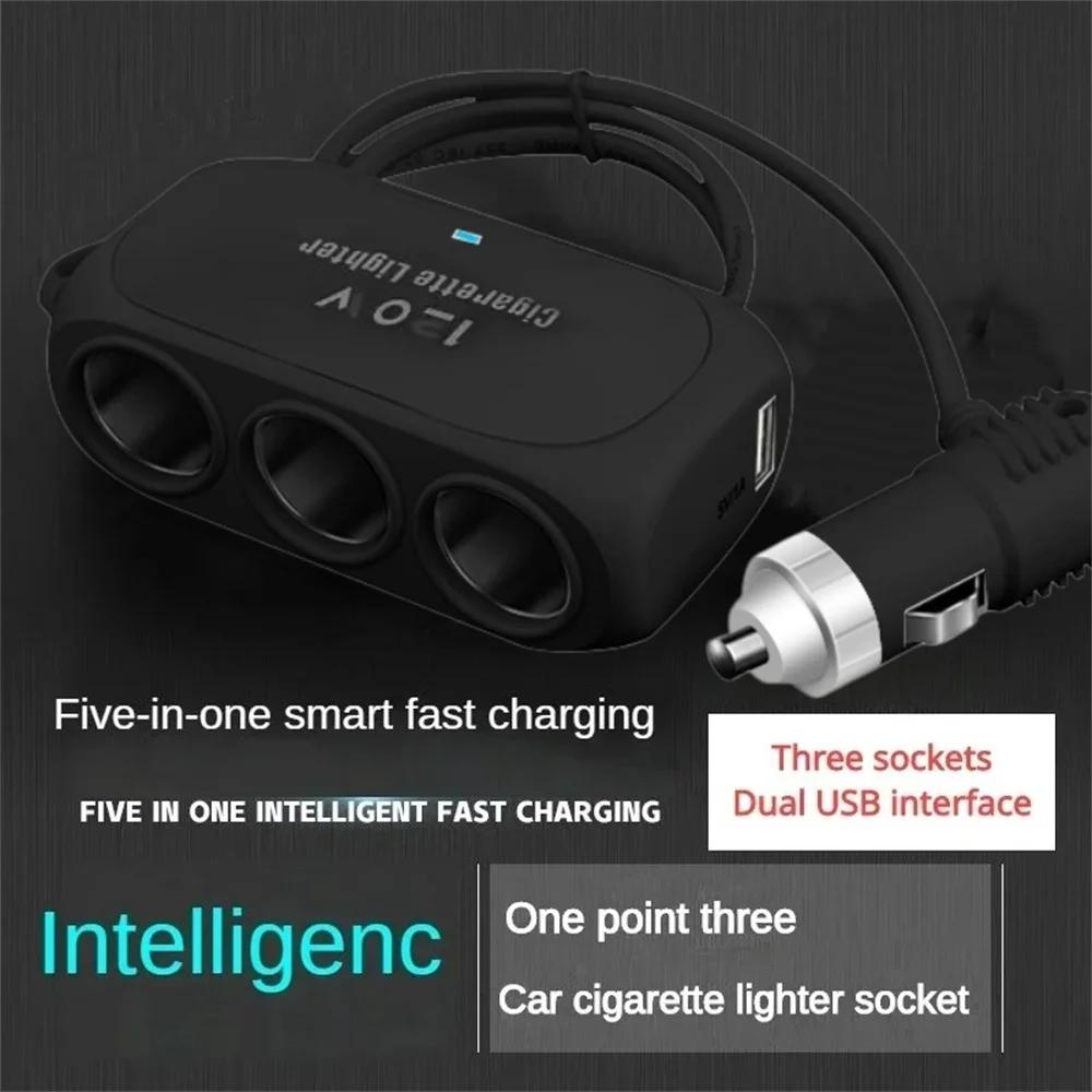 3 In 1 Dual USB Car Cigarette Lighter Splitter Fast Charging Car Phone Charger 12V 24V Auto Charger Adapter for Car DVR Dashcam