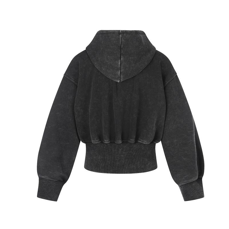 Heren Korte Cropped Hoodie met Rits Vintage Streetwear Katoenen Oversized Pullover