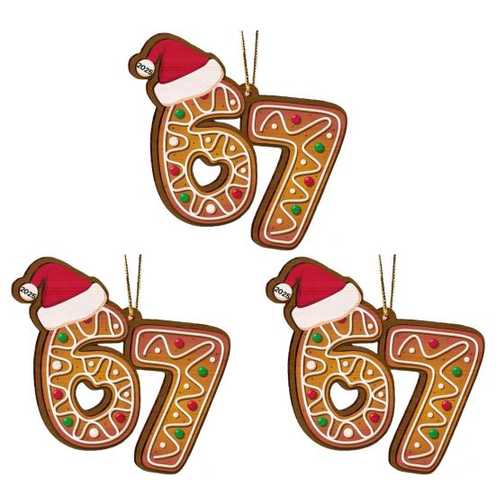 Christmas Ornament Acrylic Gingerbread Number 67 Pendant with Hat Festive Xmas Tree Decoration Holiday Gift