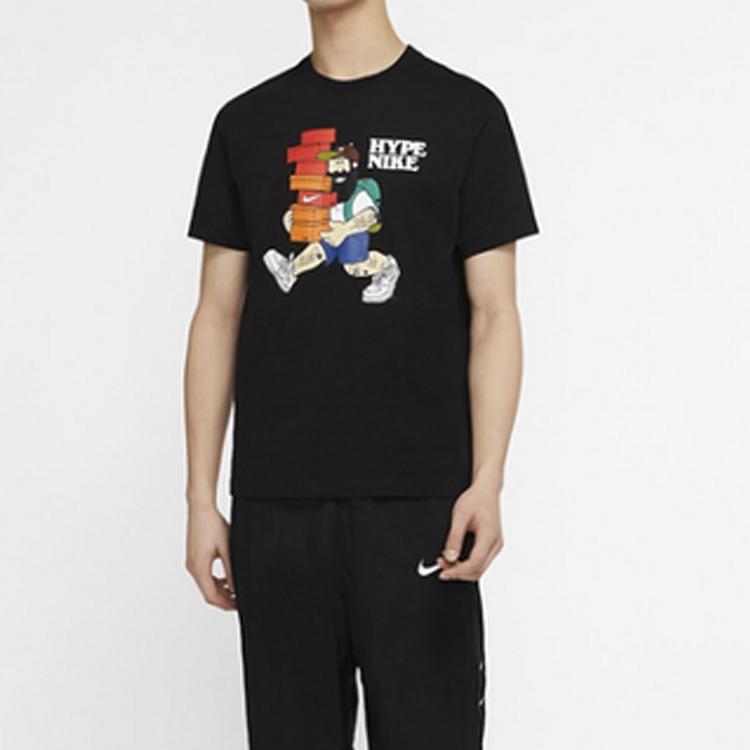 Nike Alphabet Cartoon Print Crew Neck Short Sleeve T-Shirt Men Tops Black CW4003-010