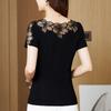 4XL Summer Short Sleeved O-Neck Women's T-Shirt Elegant Slim Sexy Hollow Out Tees Drilling Mesh Lace Tops