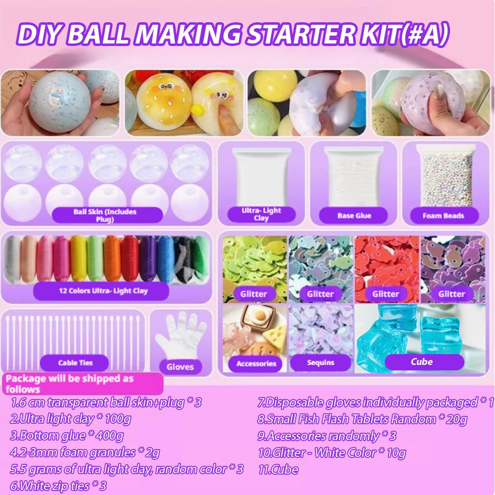 DIY Squishy Ball Craft Kit Stress Ball Making Set with Transparent Ball Skins Creative Handmade Toy Multiple Choices