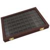 54 Grids Clear Lid Jewelry Tray Showcase Display Storage Linen Case Yellow