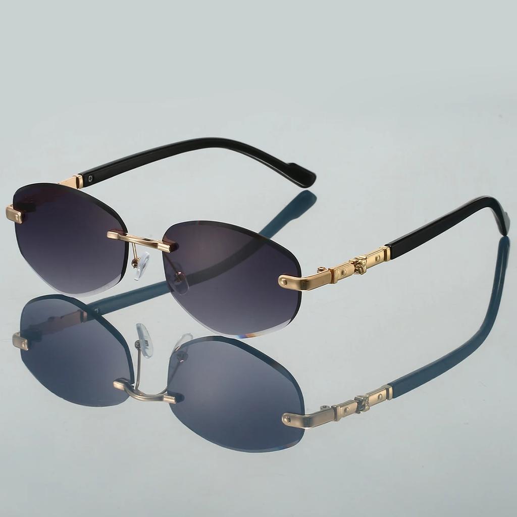 Fashion Rimless Polygon Metal Shades Women Original Brand Design Driving Sunglasses New Trendy Gradient Beach Sun Glasses