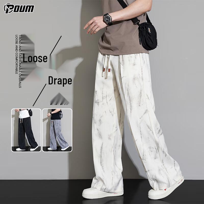 

POUM Men s Washed Effect Loose Fit Wide-Leg Pants 9975 L