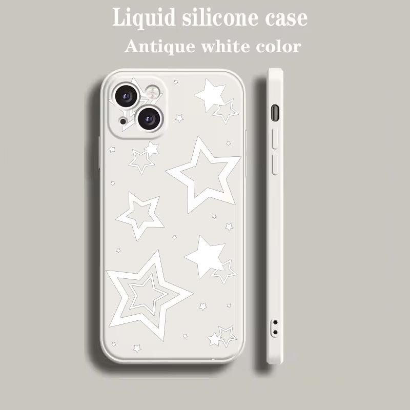 Luxury Color Phone Case For iPhone 18 15 14 13 12 mini 11 Pro Max XS X XR SE 7 8 Plus soft Silicone Beige Cover Style Stars Pattern