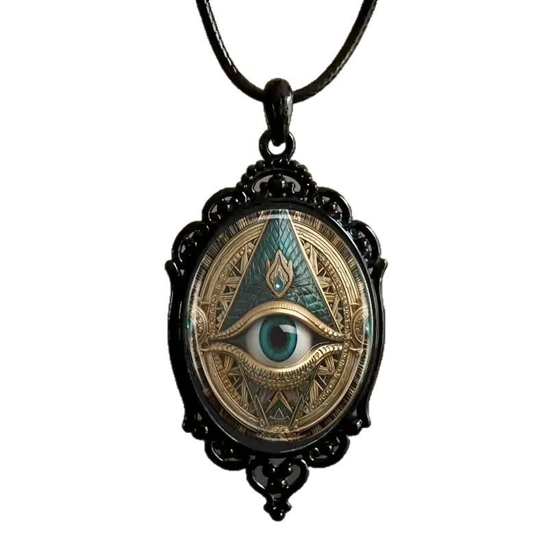Vintage Oval Glass Alloy Pendant Necklace Jewelry