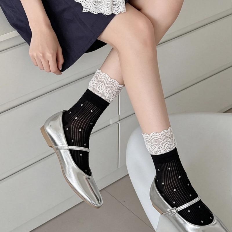 Summer Lightweight Lace Socks - Children's Mid-length Pure Cotton Polka Dot Pile Socks - Women's Breathable Women's Socks