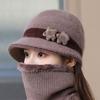 Outdoor Elderly Middle Aged Winter Beanie Hat Scarf Fleece Lining Warm Knit Bucket Hat Windproof Hat Scarf Set for Women