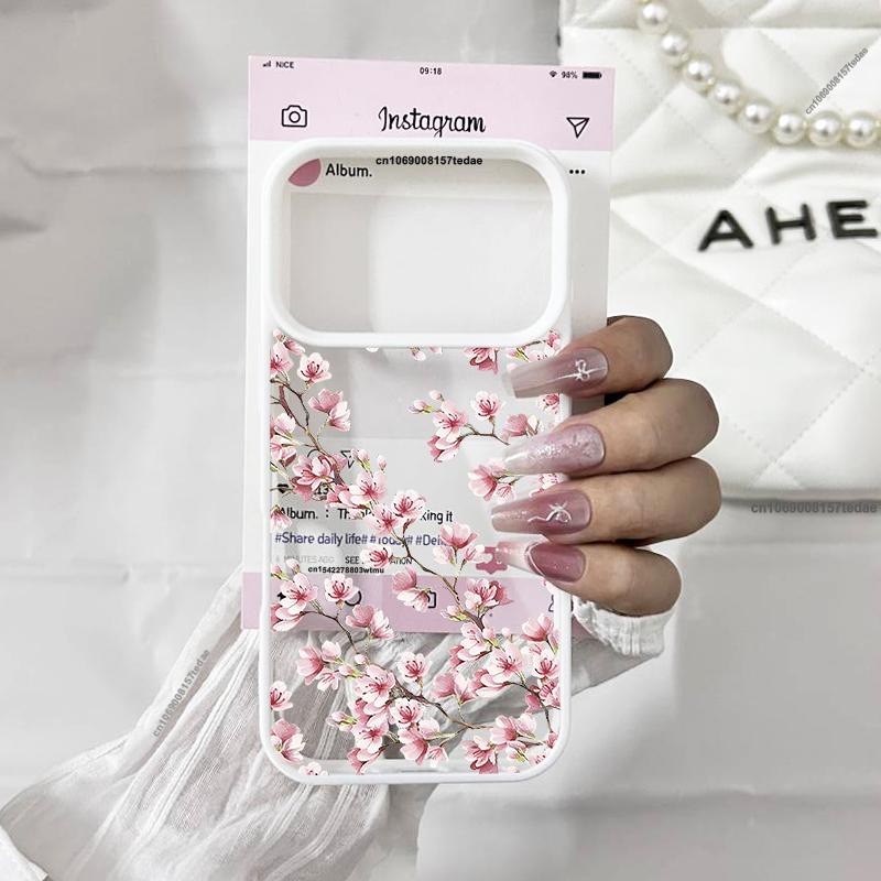 Surrounding Pink Magnolia Flower Phone Case for IPhone 17 Pro Max 11 16  13 15 14 12 Air Cherry Blossom Transparent Flower Cover