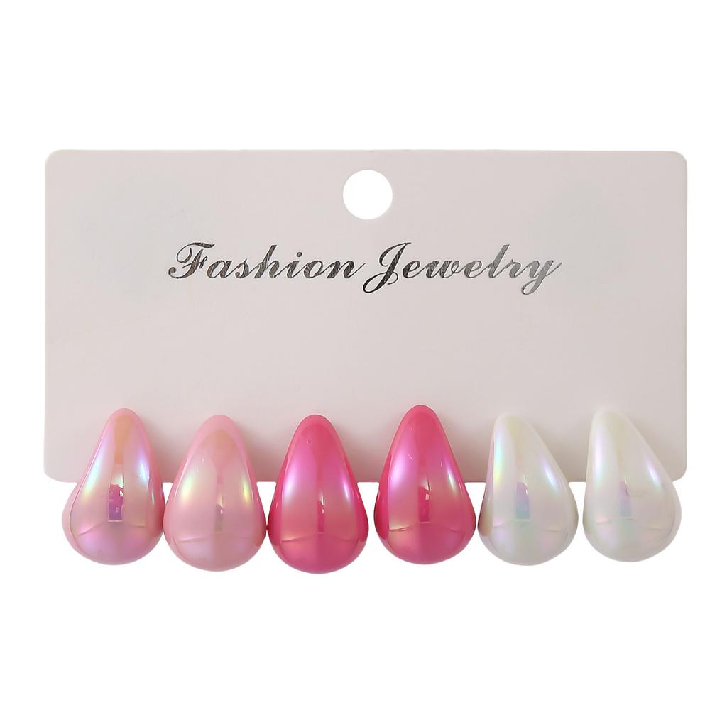 Popular pink water drop earrings set, European and American design stud earrings, versatile earrings, pair