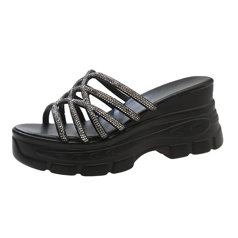 Thick-soled wedge slippers women's summer 2024 new non-slip outer wear one-word slippers popular casual beach sandals