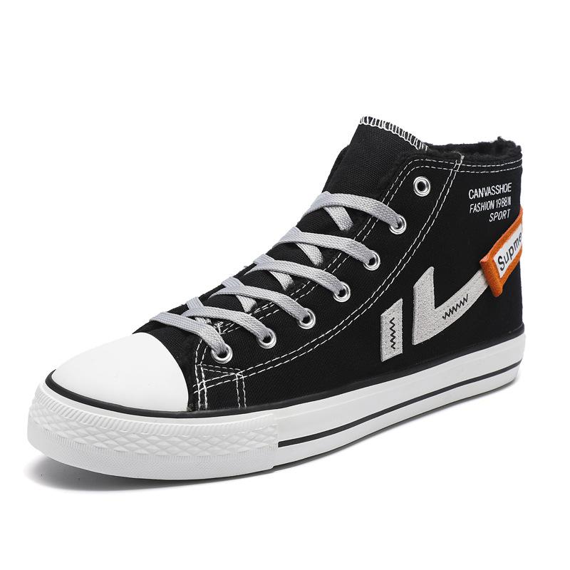 Men's Cotton Shoes New Autumn and Winter Student Canvas Shoes High-top Velvet Thickened Warm Shoes Men's Couples