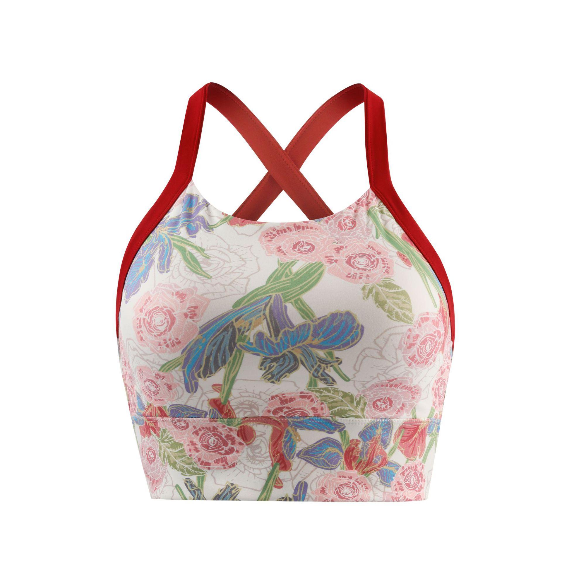 

New trendy printed sports bra women s back cross strap design sexy beautiful back with chest pad short vest S