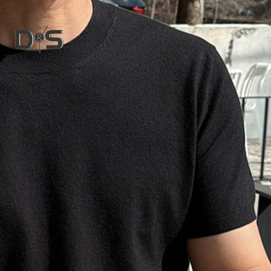 Summer Men T-Shirt Crew Neck Solid Color Short Sleeves Knitted Shirt Breathable Slim Fit Lightweight Basic Tee Casual Business Top