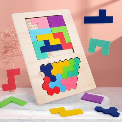 Holz-Kinderpuzzle Puzzle Puzzle Gehirn-Knobelkalender Tetris 1-2 Jahre alt intellektuelle Entwicklung