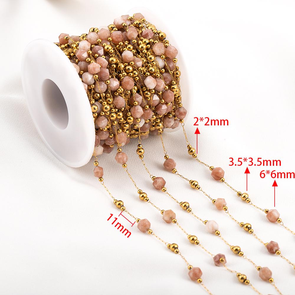 1meter Irregular Romantic Pink Stone Beaded Chain Stainless Steel Necklaces Chains Boho Anklet Bracelets for DIY Jewelry Making