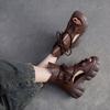 Johnature Retro Hollow-out Peep Toe Roman Sandals Fashionable Front Lace Up Women's Platform Shoes