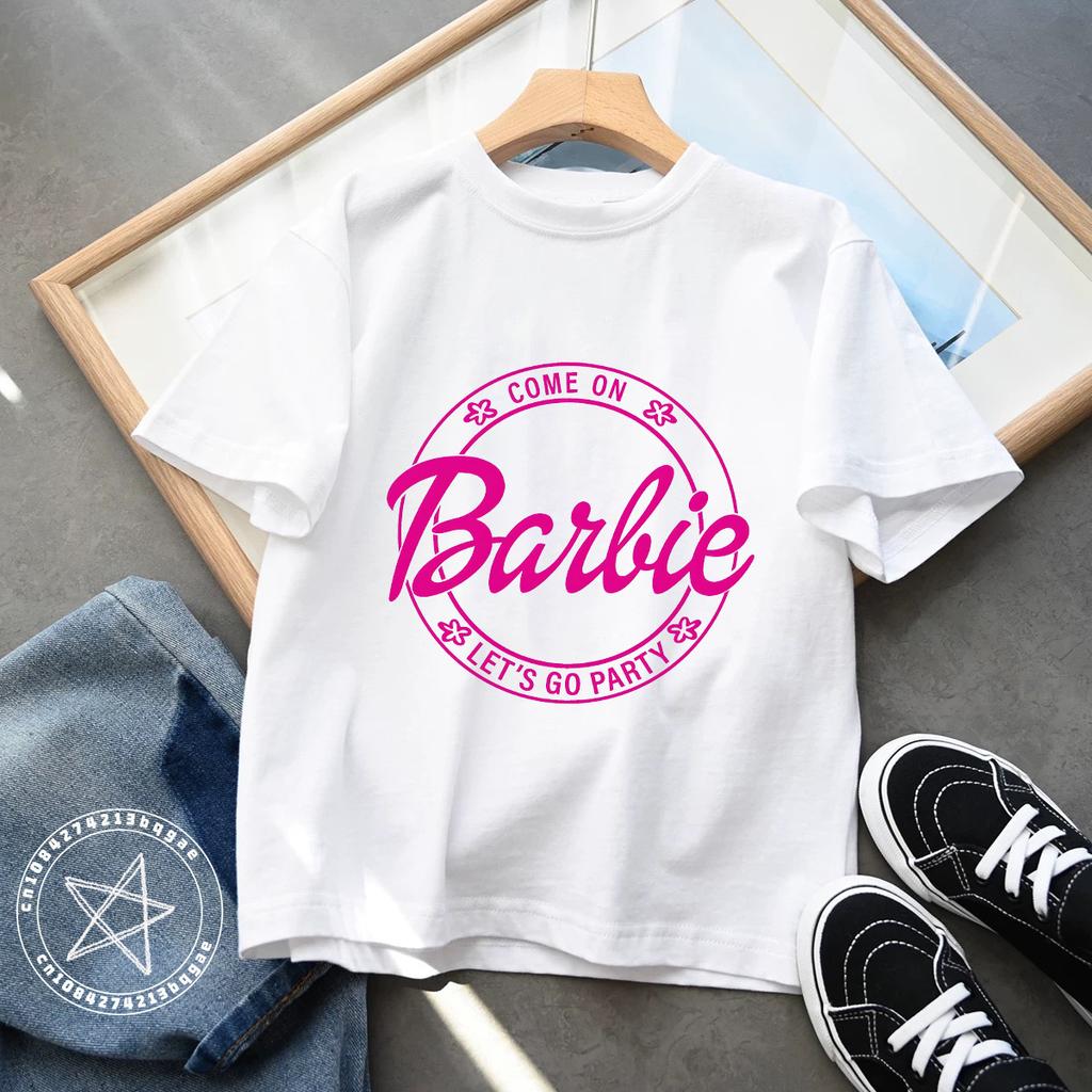 2025 Kawaii Barbie Kinder Kurzarm Anime Cartoon Mädchen Jungen Rundhals T-Shirt Weich Allround Y2K Kinderkleidung Streetwear