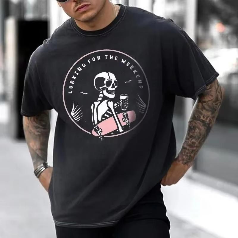 Gothic Punk Style Skull Graphic Men Tshirts Street Rock Hip-Hop Streetwear Heavy Metal Rock Top Motorcycle Tees