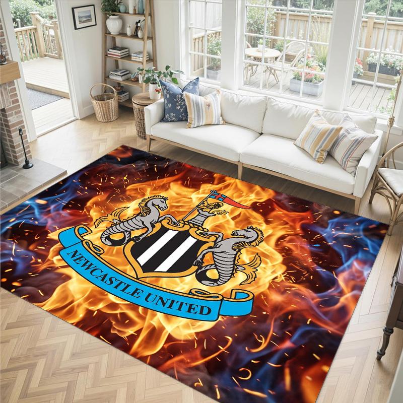 Newcastle United Fußball Design Kristall Samt Teppich Gemütlich Nein?Rutschfester Teppich mit Aufdruck für Schlafzimmer Wohnzimmer Eingang