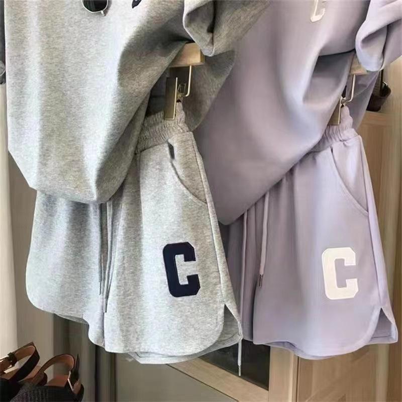 Korean Style Women's Summer Two-Piece Set: Loose Short Sleeve T-Shirt & Casual Sporty Print Shorts