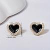 Elegant Black Heart Stud Earrings with Sparkling Rhinestones Zinc Alloy, Perfect for Everyday & Party Wear