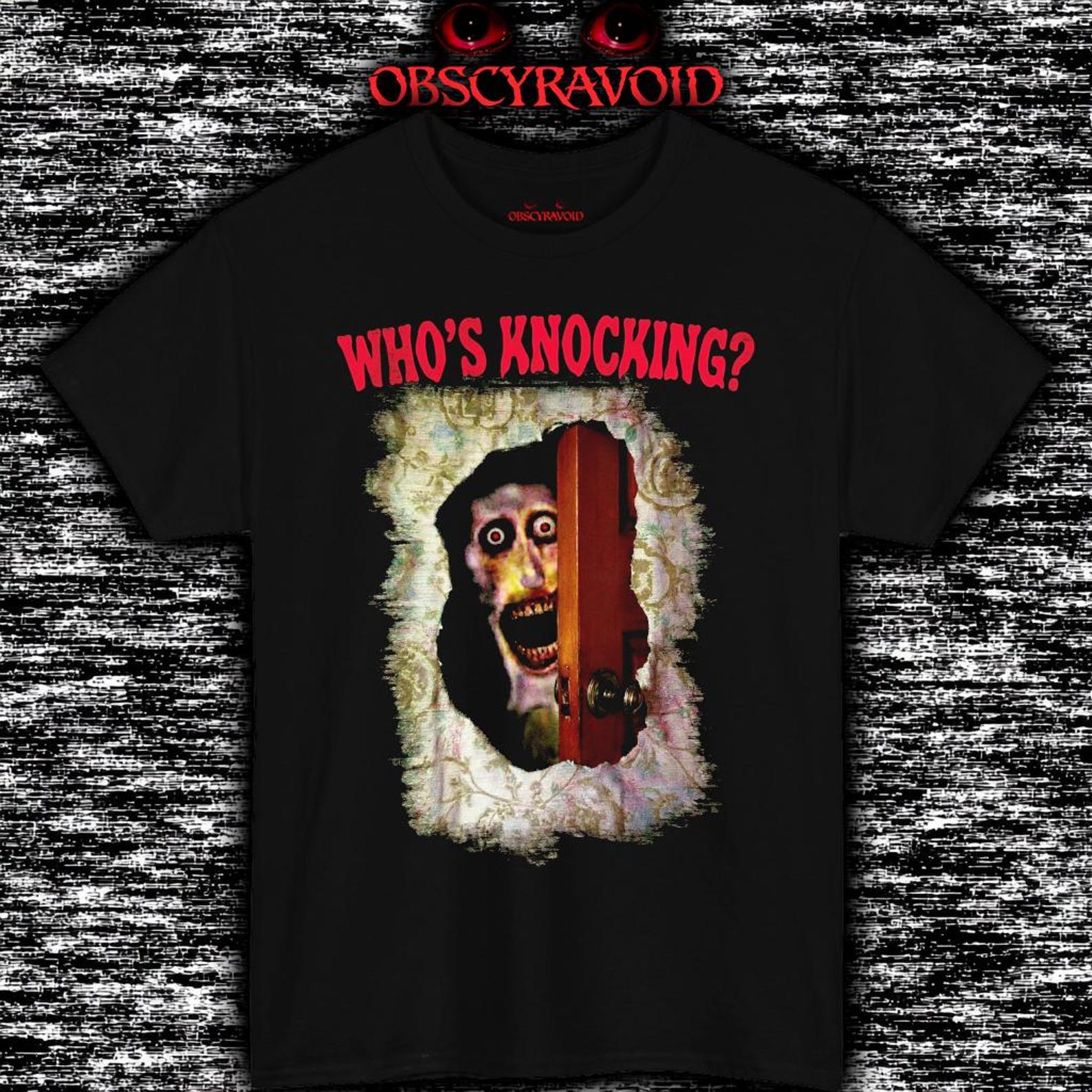 Who s Knocking Horror T-Shirt Creepy Door Monster Tee, Analog Horror Shirt S