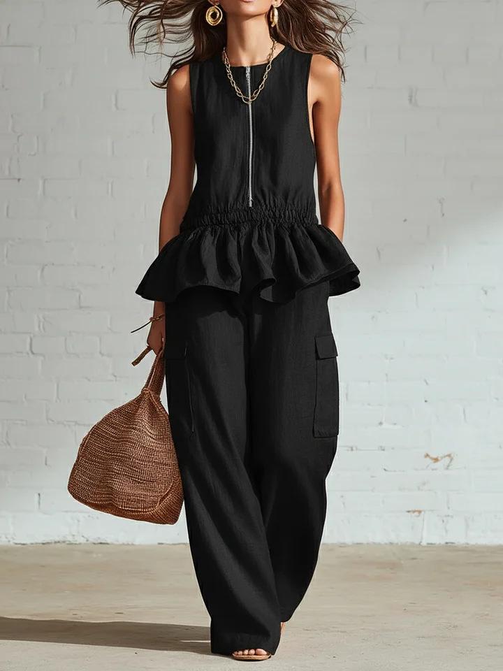 2026 Summer New European and American Foreign Trade Women's Sleeveless Pleated Vest Wide-leg Trousers Casual Suit Women