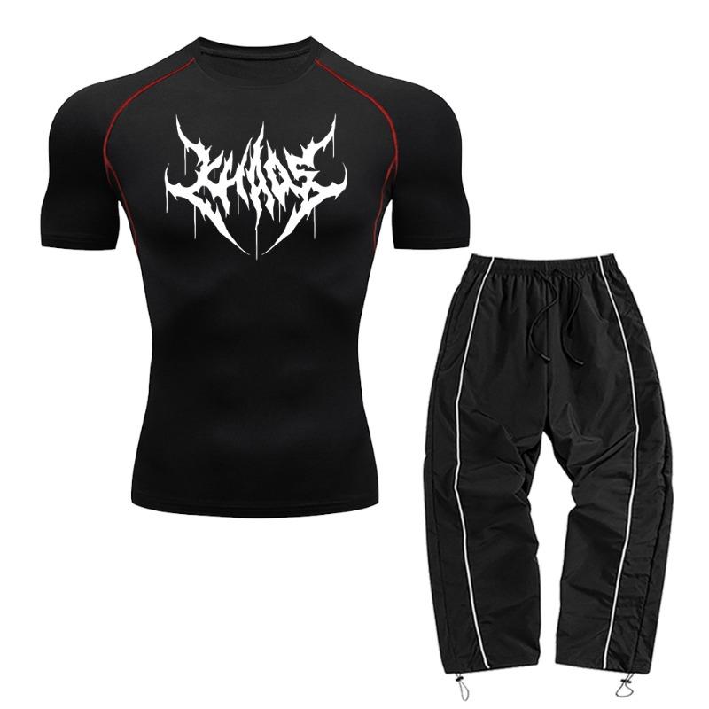 Men's Casual Two-Piece Set Including A Short-Sleeved Top And Long Pants Suitable For Fitness Training And Commute Wear