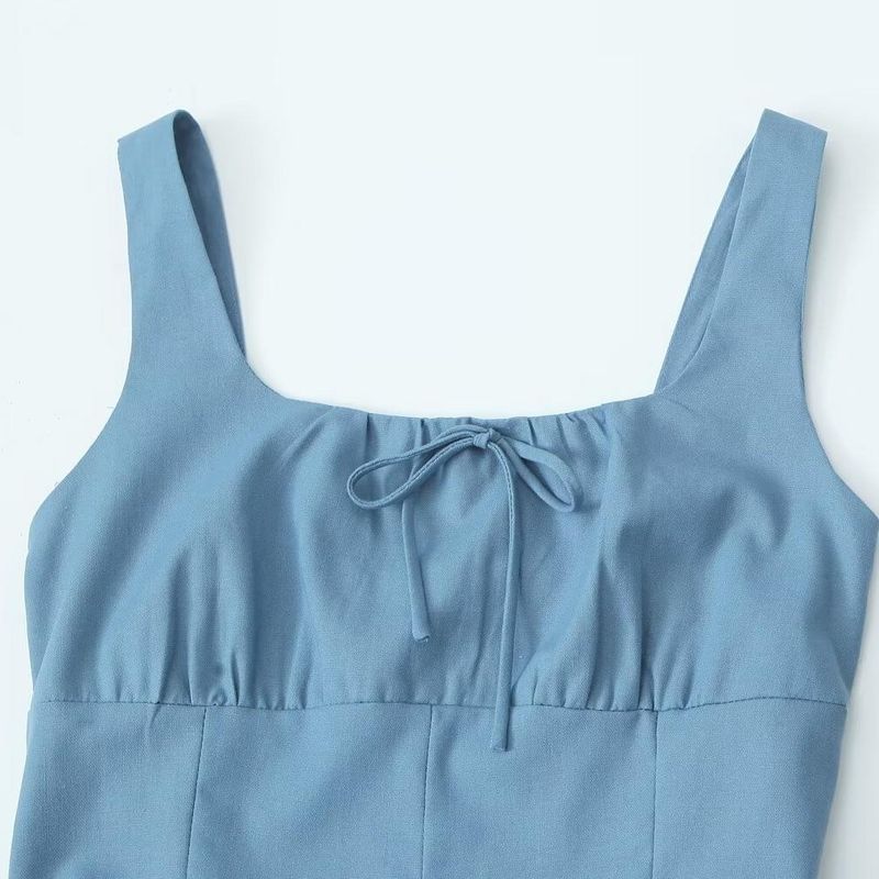 Kaslead New Arrival Women's Clothing Fashion Style Fashion French Waist Cotton Linen Sleeveless Long Dress