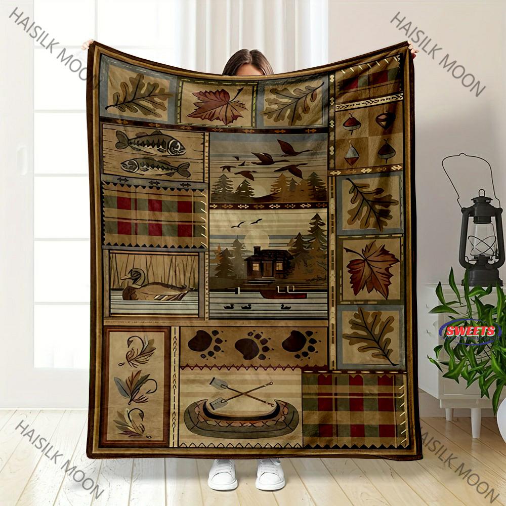 American Retro Style Print Blanket Sofa Bed All Seasons Soft Thin Blanket Gift for Parents,Grandparents,Birthday Christmas Gift