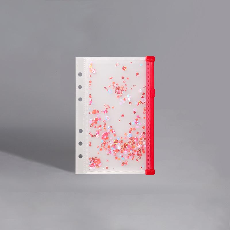 A5 A6 Glitter Colofrful Binder Pockets Binder Zipper Folders For 6-ring Notebook Binder Waterproof Pvc Leaf Document Filing Bag