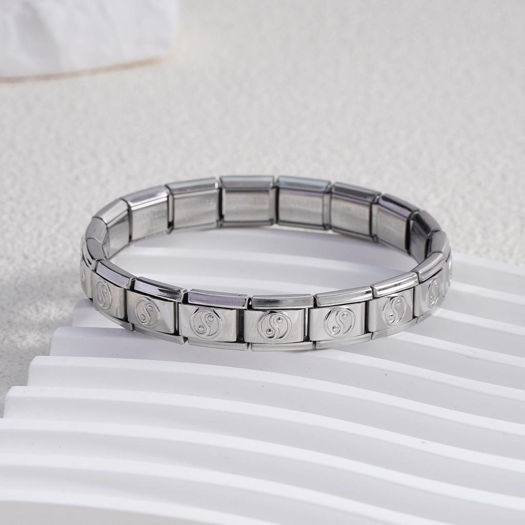 Italian Stainless Steel Love Heart & Star Modular Bracelet - Detachable Elastic Watch Band, European & American Fashion.