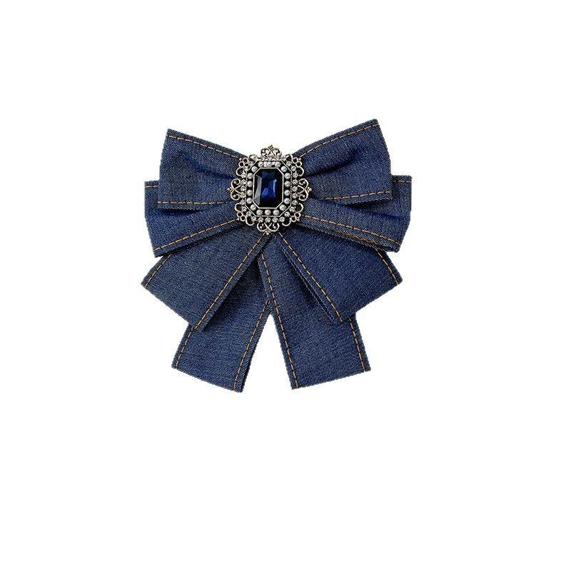 Denim Bow Tie Brooch For Professional Attire Unisex Vintage French Style Collar Accessory
