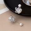 Elegant French Chic Zircon Pearl Earrings Women Dual-Wear Front Back Design Sterling Post Geometric Shape