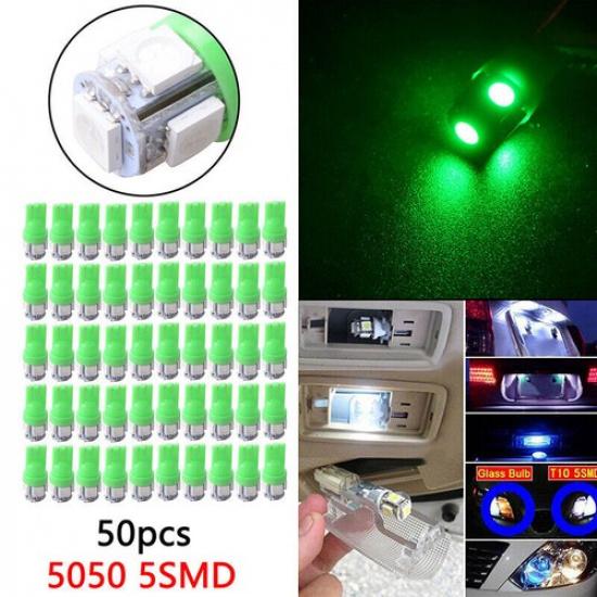 50PCS Green T10 Wedge 5050 5SMD LED Dome Map License Interior Light Bulbs A