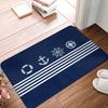 Navy Blue Nautical Doormat with Anchor Lifebuoy Stripes Printed Polyester Machine Washable Cold Water Only 80x50cm