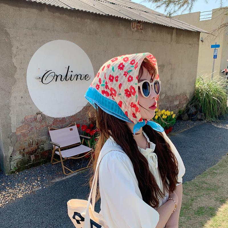 

Женский летний цветочный шарф из хлопка и льна - Дышащая модная повязка на голову и шейный платок