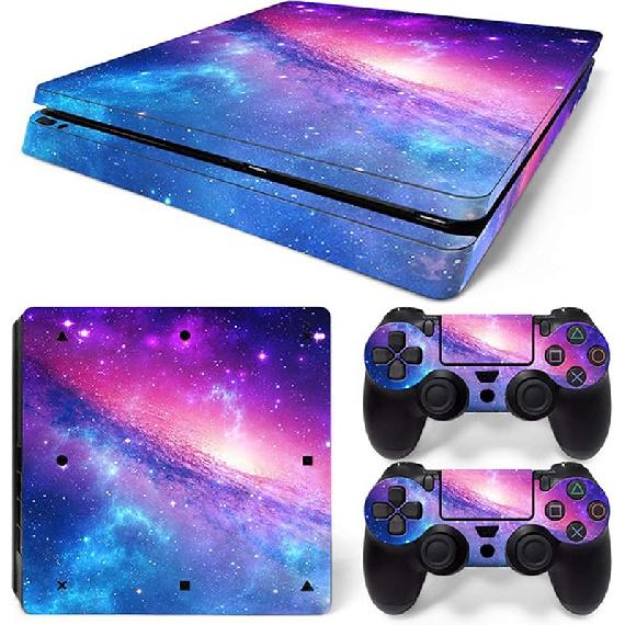 Ps4 Slim Stickers Full Body Vinyl Skin Decal Cover for PlayStation 4 Console Controllers (with 4pcs Led Lightbar Stickers) (Blue fire) (PS4 Console