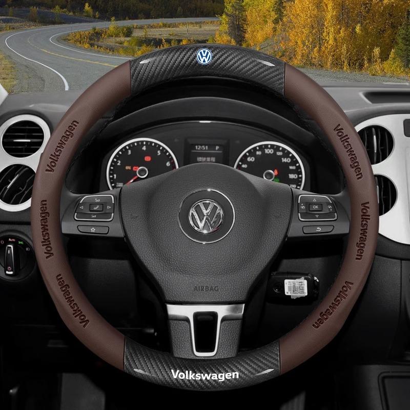 Carbon fiber Leather Car Steering Wheel Cover For Volkswagen T-ROC T-Cross Touareg Polo Passat Golf 5 GTI Beetle Magotan Tiguan