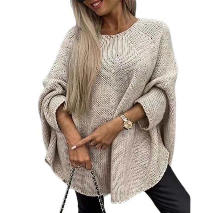 Pull Cape Style Col Rond pour Femme Pull Lâche Coupe Ample Hauts Couleur Unie