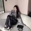 Sexy big halter strap T-shirt women's autumn zebra print short open-button hottie long-sleeved pure desire doublet