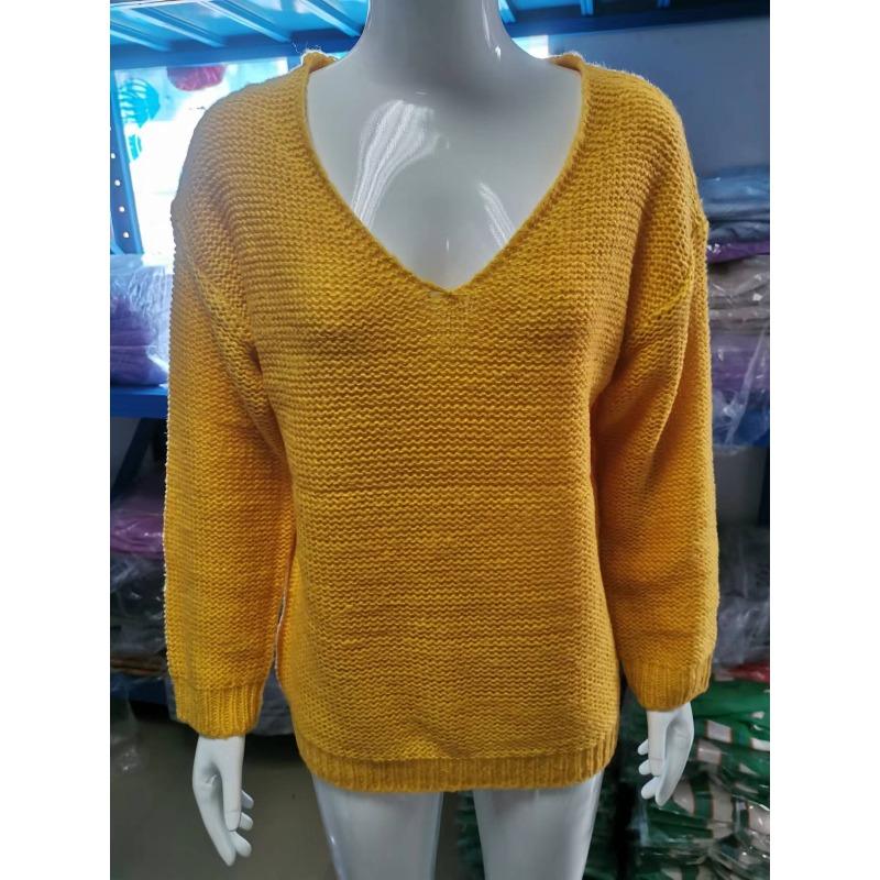 Sweater Women's Knitted Sweater V-neck Long Sleeved Knitted Top Sweater