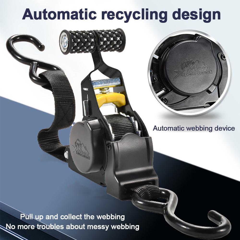 Automatic Ratchet Strap Retractable Tensioner Strap Luggage Cargo Tie-Down Rope Motorcycle Strap Fastening Polyester Strap