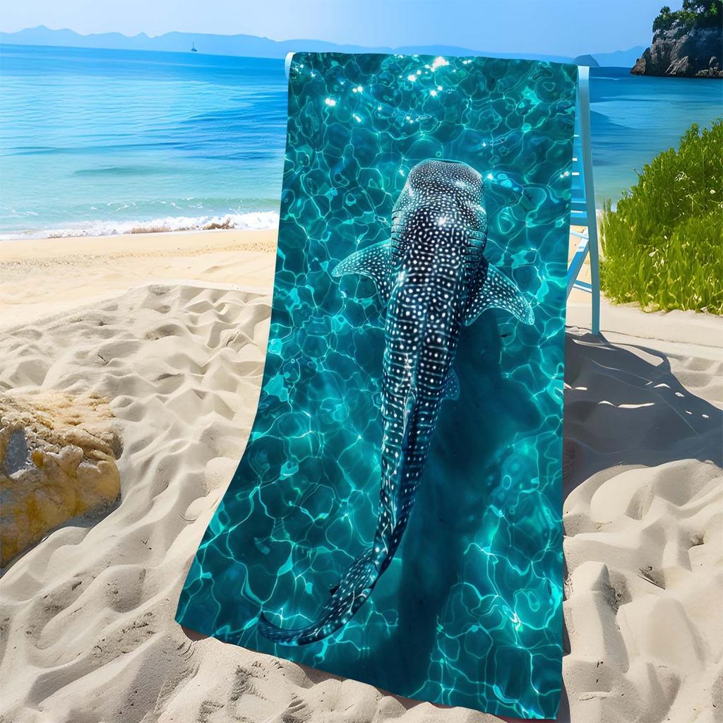 2D Flat Printed Whale Shark Microfiber Beach Towel 1Pc Waterproof Sandproof Summer Ocean Pool Swim Vacation Blanket