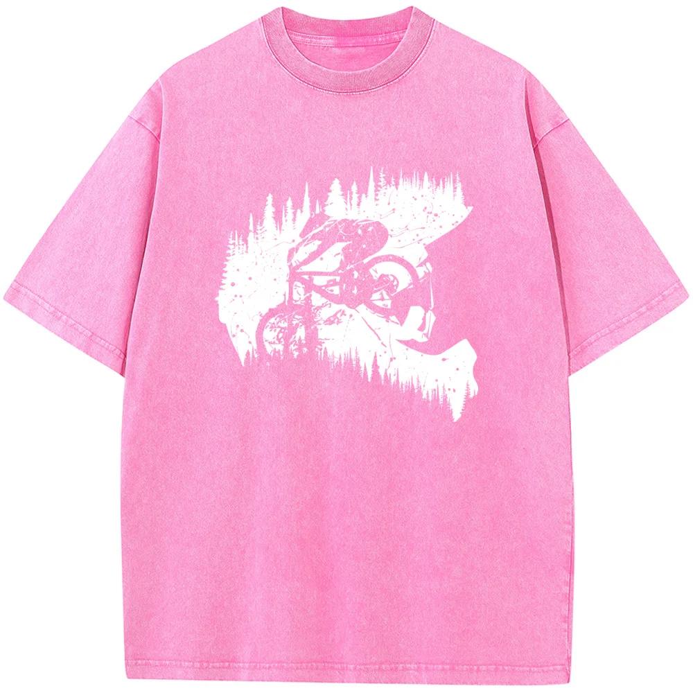 Cycling Cyclist Printed Men T-Shirt Cotton O-Neck Washed T-Shirt Novelty Casual Loose Bleach T shirt Summer Bleached Tshirt